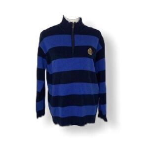 Lauren Ralph Lauren Women’s Sweater Blue and Black Striped Tight Knit Size Large